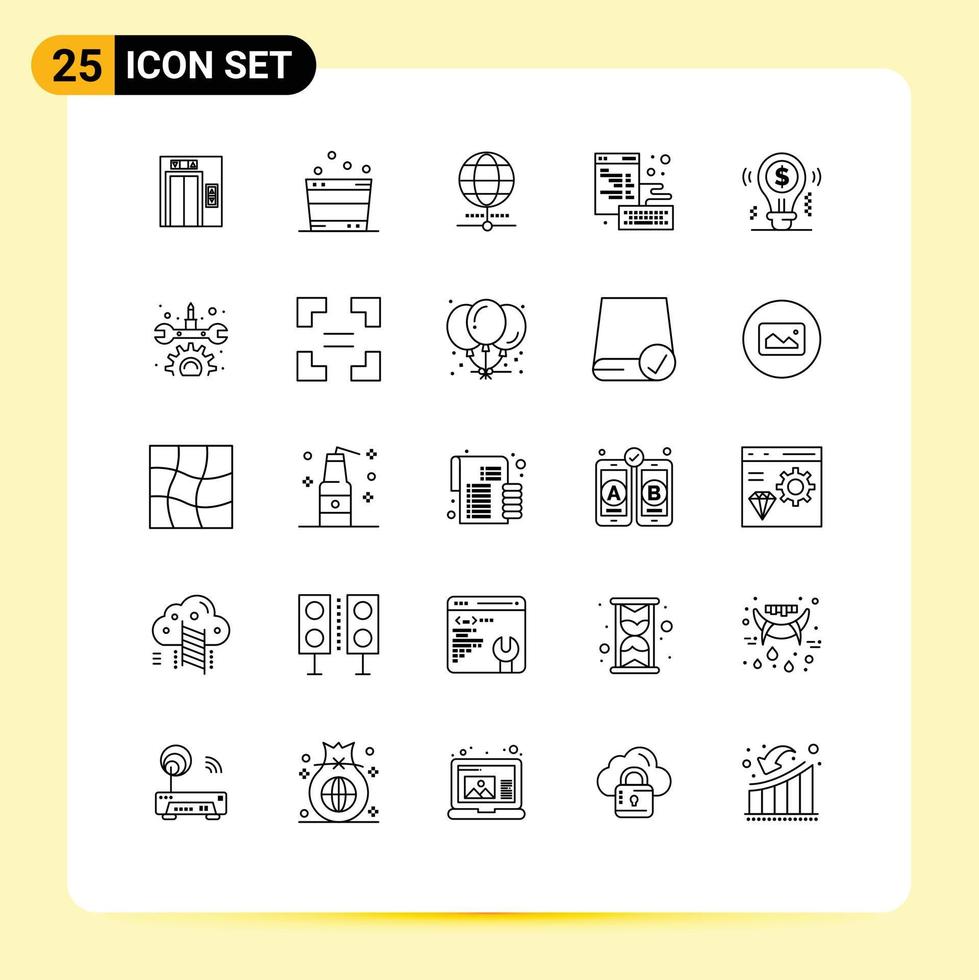 Pack of 25 Modern Lines Signs and Symbols for Web Print Media such as business idea internet page coding Editable Vector Design Elements