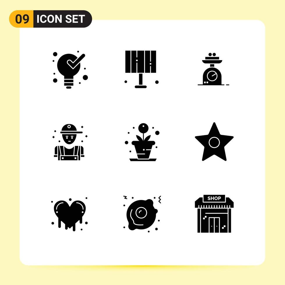 9 Universal Solid Glyphs Set for Web and Mobile Applications creative plumber machine person man Editable Vector Design Elements