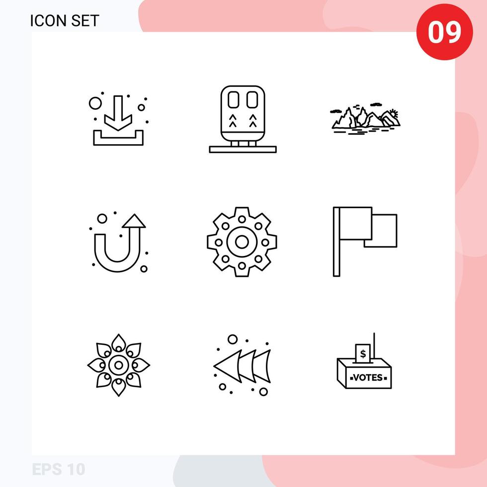 Universal Icon Symbols Group of 9 Modern Outlines of basic mechanical hill u turn arrow Editable Vector Design Elements
