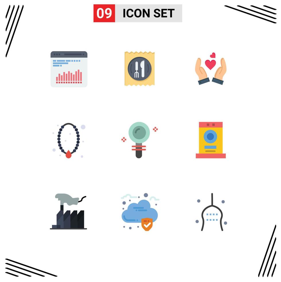 Flat Color Pack of 9 Universal Symbols of search ornament hand necklace jewelry Editable Vector Design Elements