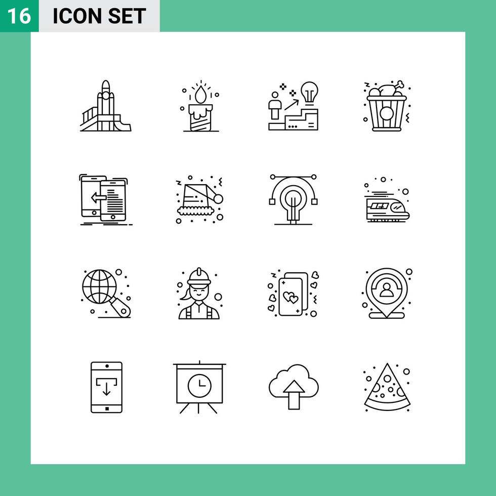 Pack of 16 creative Outlines of data food love fast food idea Editable Vector Design Elements