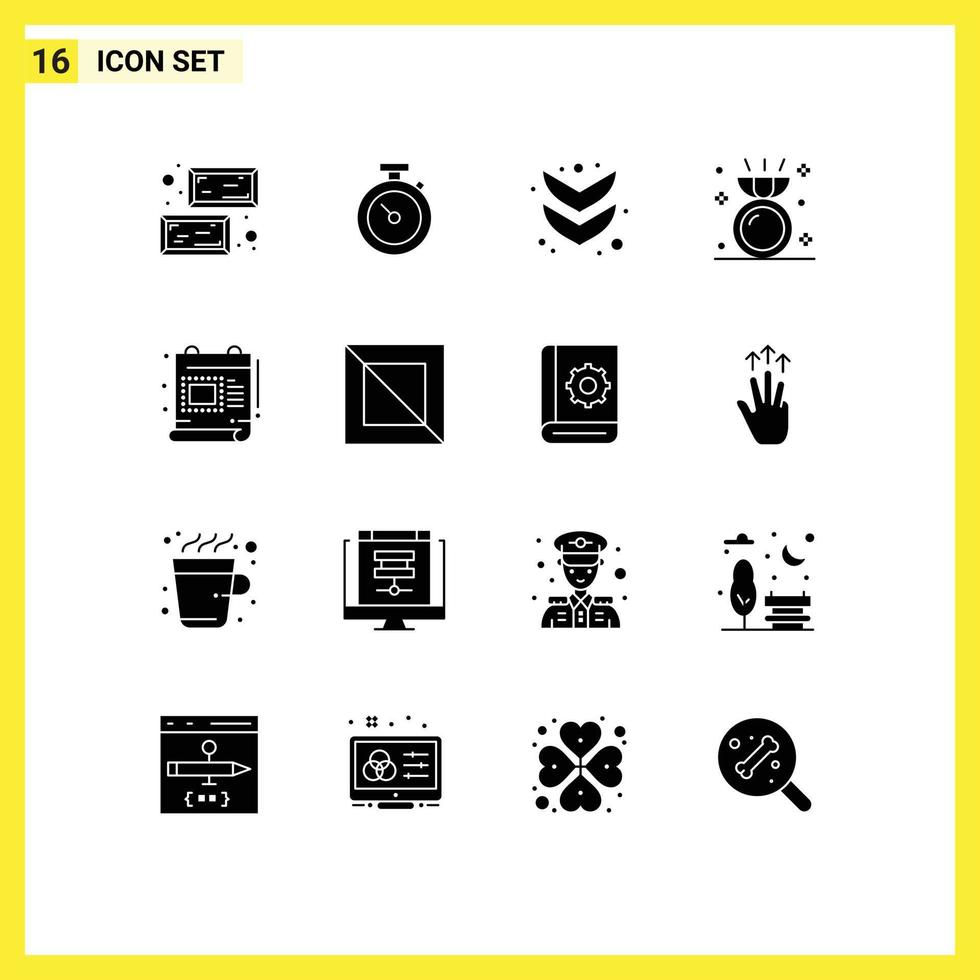 Modern Set of 16 Solid Glyphs Pictograph of document creative arrow ring engagement Editable Vector Design Elements