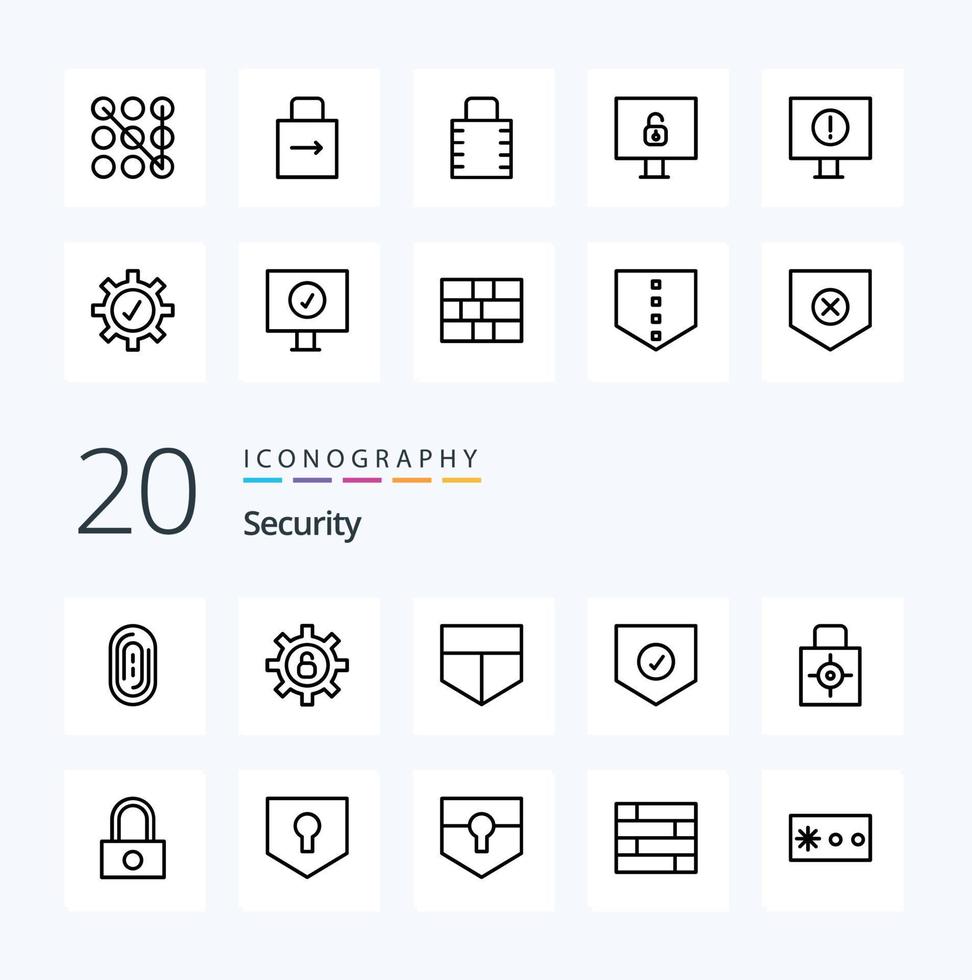 20 Security Line icon Pack like security computer lock pad security lock pad vector