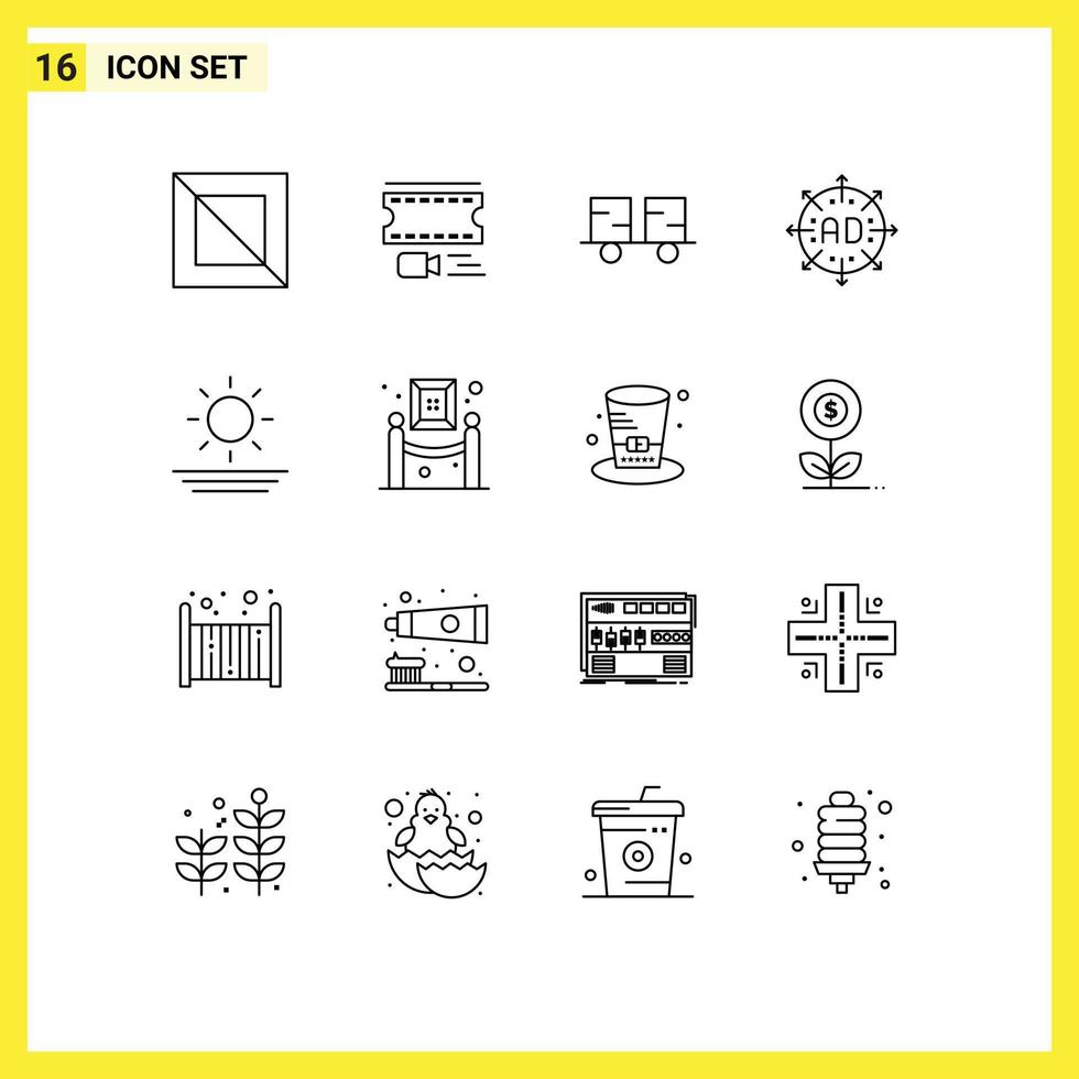 Group of 16 Outlines Signs and Symbols for beach expand fork truck arrow ad Editable Vector Design Elements