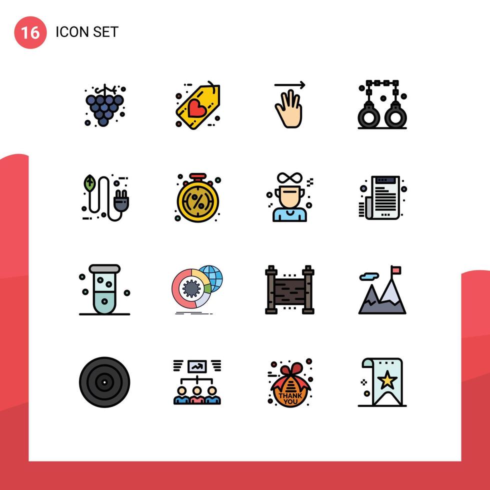 Pictogram Set of 16 Simple Flat Color Filled Lines of concept police hand penalty handcuffs Editable Creative Vector Design Elements