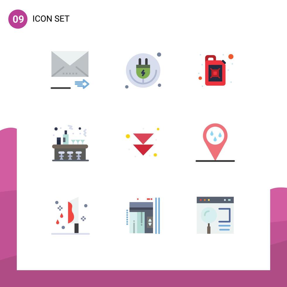 Modern Set of 9 Flat Colors Pictograph of forward party wifi night wine Editable Vector Design Elements
