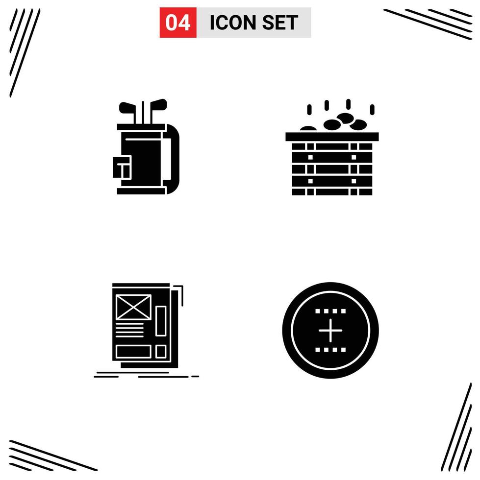 4 Universal Solid Glyphs Set for Web and Mobile Applications bag framing golf sauna layout Editable Vector Design Elements