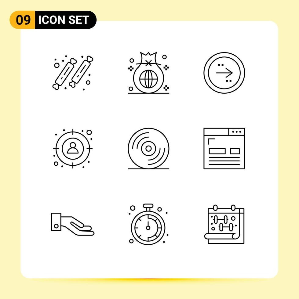 Pictogram Set of 9 Simple Outlines of man focus global right direction Editable Vector Design Elements