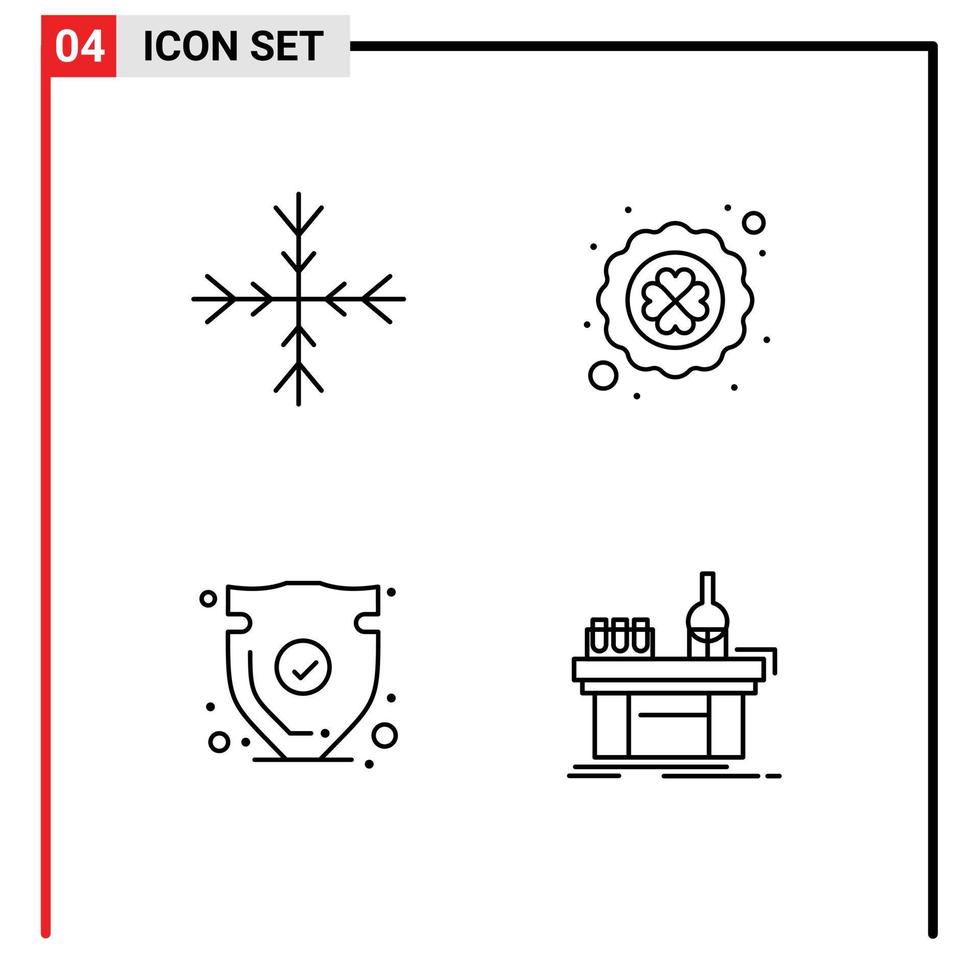 Mobile Interface Line Set of 4 Pictograms of snow protect clover poker verify Editable Vector Design Elements