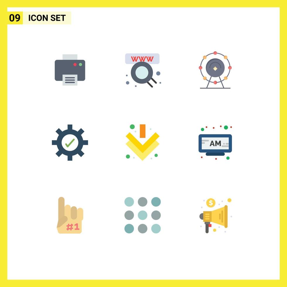 Modern Set of 9 Flat Colors and symbols such as full arrow browser tick gear Editable Vector Design Elements