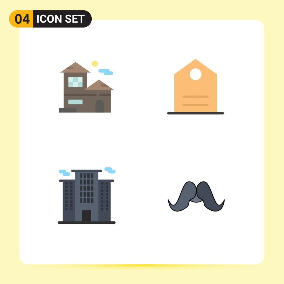 Group of 4 Flat Icons Signs and Symbols for home place real estate tagline moustache Editable Vector Design Elements