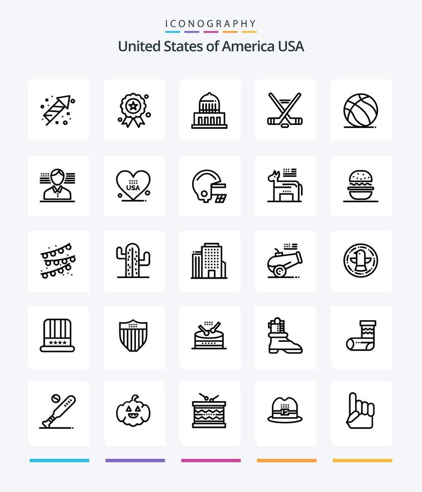 Creative Usa 25 OutLine icon pack  Such As ball. american. building. sport. hokey vector