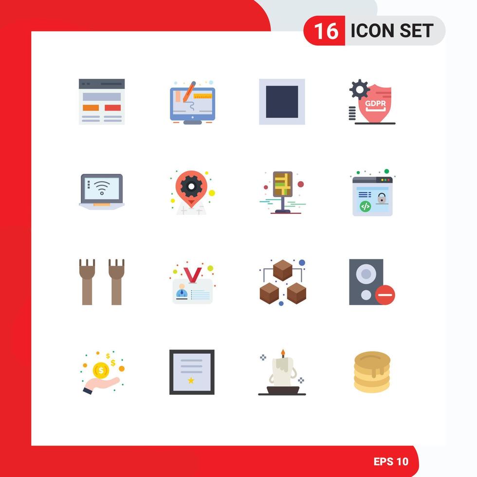 Pack of 16 Modern Flat Colors Signs and Symbols for Web Print Media such as computer security screen secure locked Editable Pack of Creative Vector Design Elements