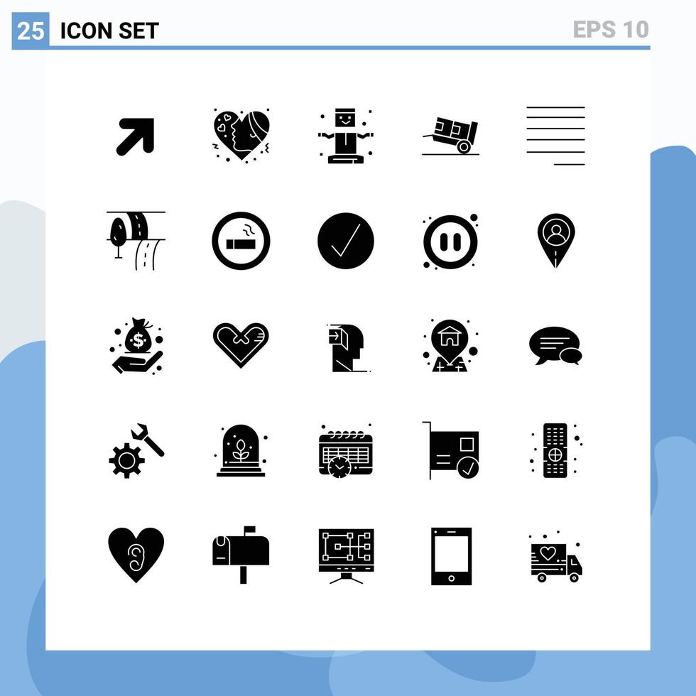 Mobile Interface Solid Glyph Set of 25 Pictograms of left shipping entertainment logistic delivery Editable Vector Design Elements
