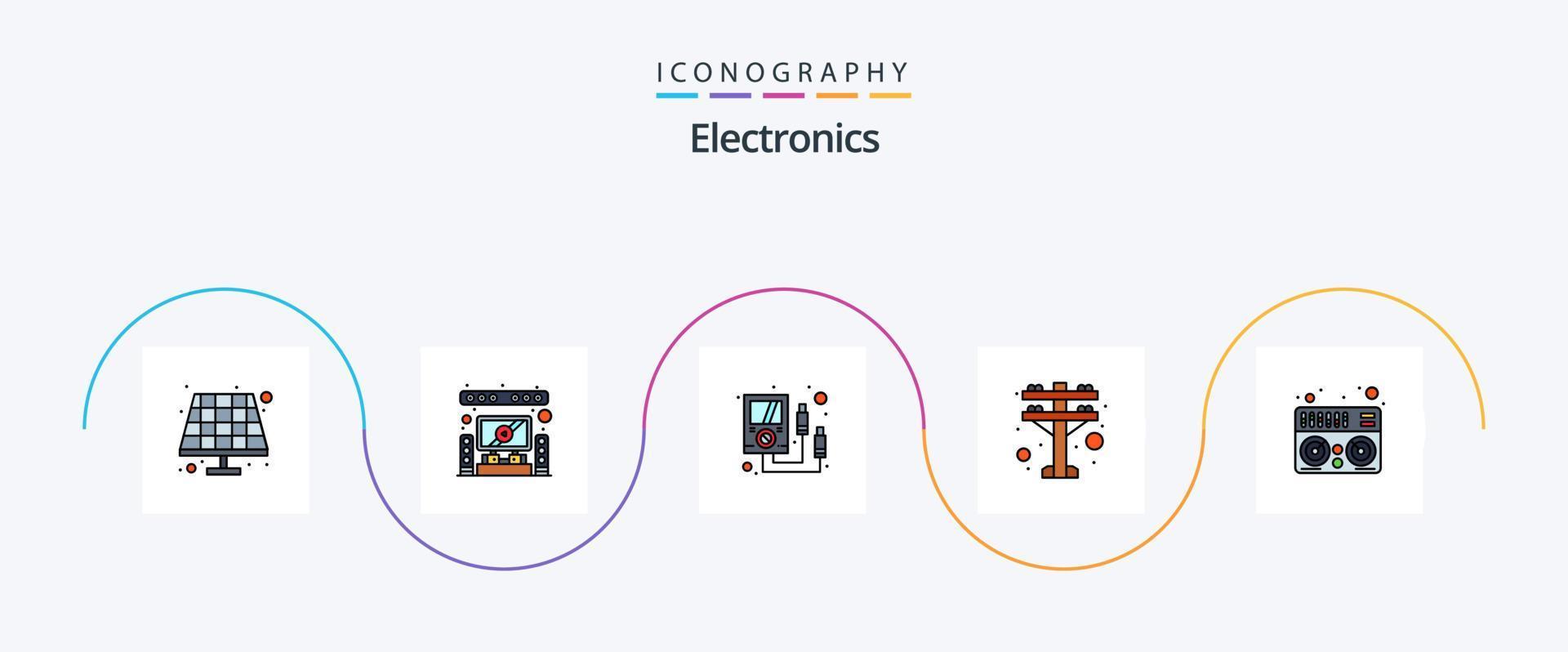 paquete de iconos de 5 planos llenos de línea electrónica que incluye . mezclador. electrónica. midi torre electrica vector