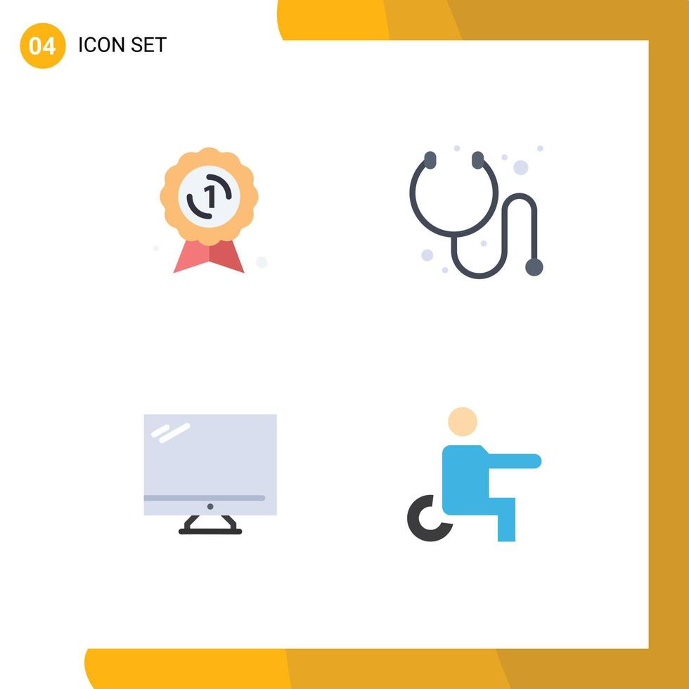 Flat Icon Pack of 4 Universal Symbols of award device medal stethoscope pc Editable Vector Design Elements