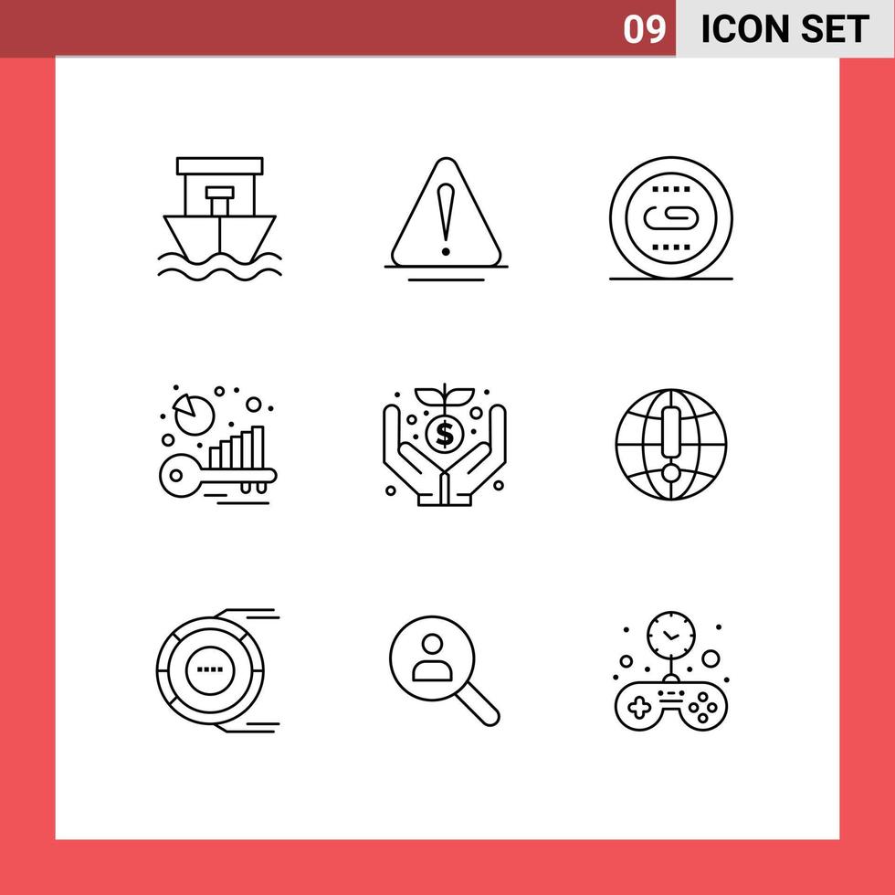 Modern Set of 9 Outlines and symbols such as crowd keyword engine benchmarking search Editable Vector Design Elements