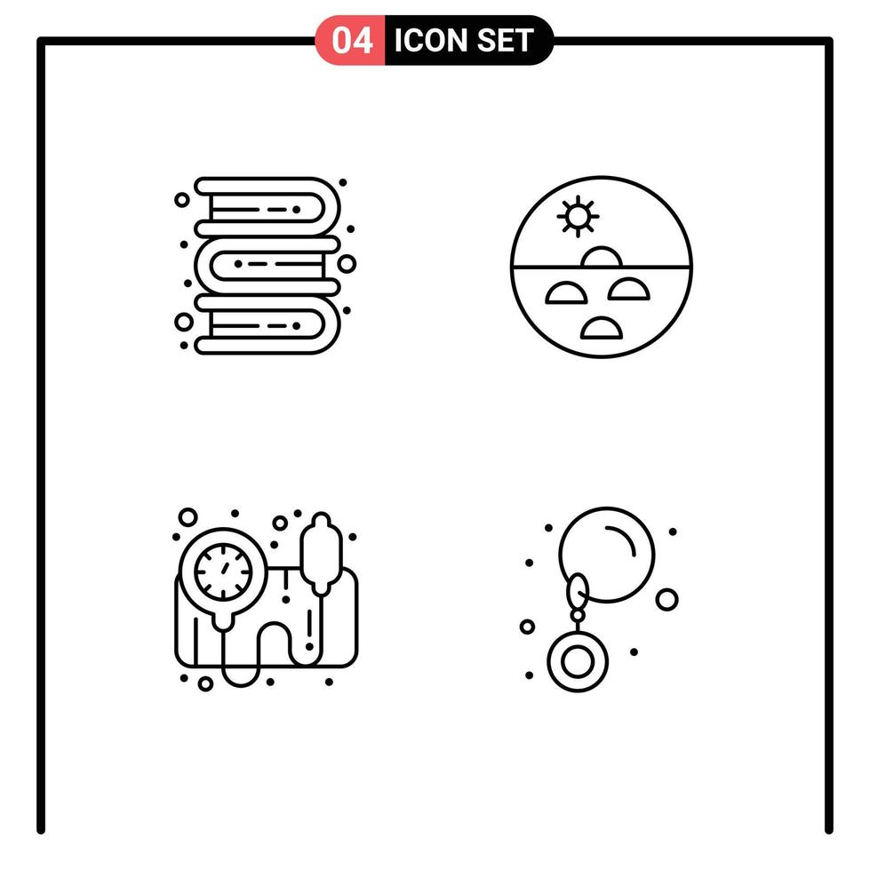 Modern Set of 4 Filledline Flat Colors and symbols such as books blood pressure operator learning skin bp monitor Editable Vector Design Elements