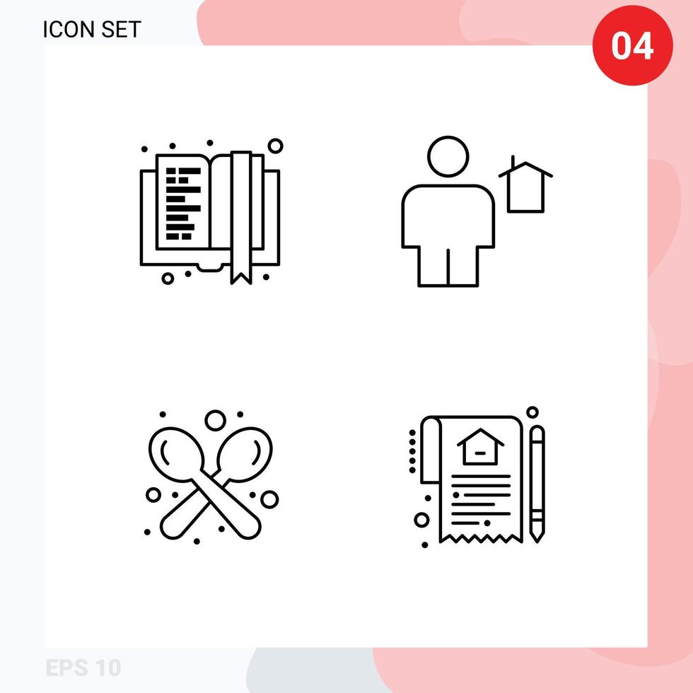 Modern Set of 4 Filledline Flat Colors Pictograph of book coffee education home shop Editable Vector Design Elements