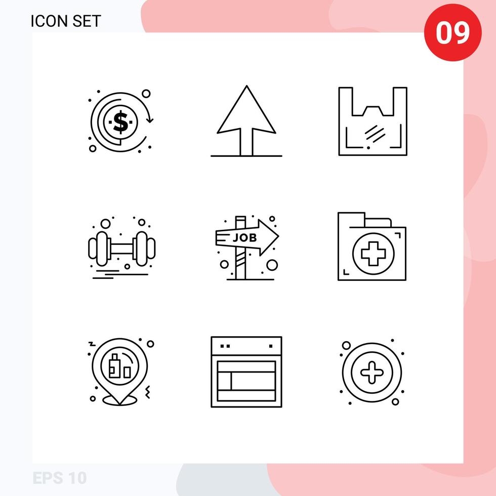 9 User Interface Outline Pack of modern Signs and Symbols of aid job direction supermarket choice health Editable Vector Design Elements