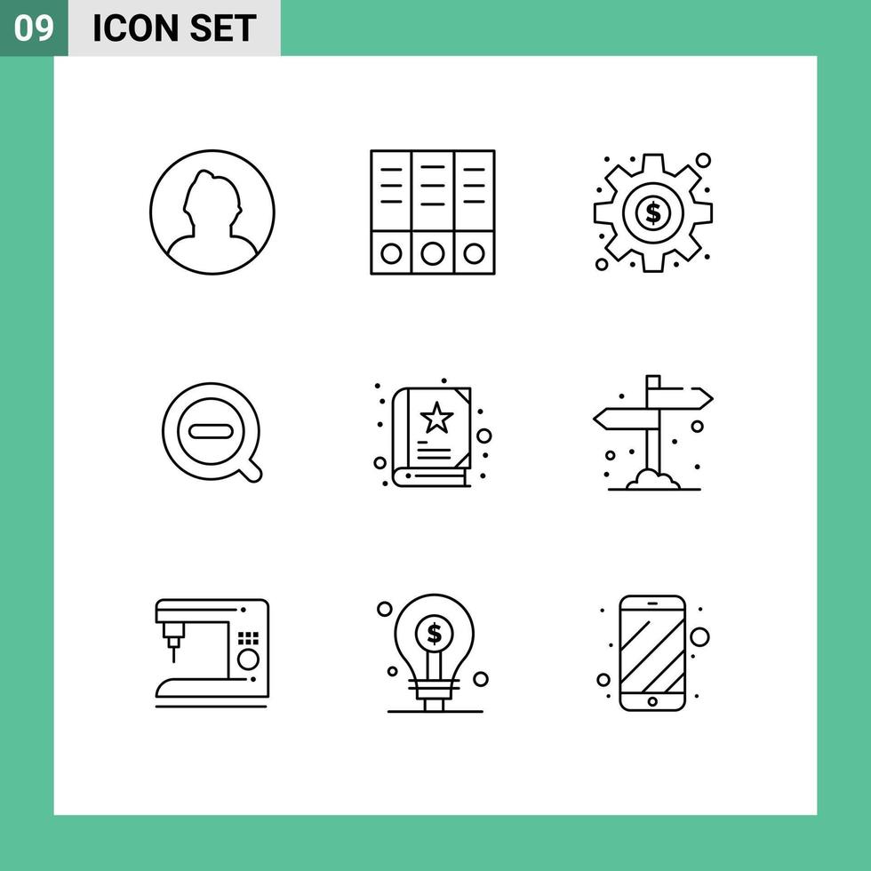 9 Universal Outlines Set for Web and Mobile Applications board book gear baby remove Editable Vector Design Elements