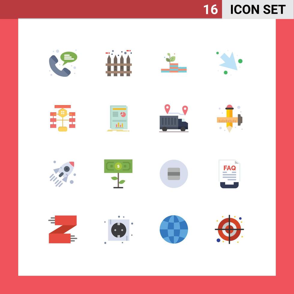 16 User Interface Flat Color Pack of modern Signs and Symbols of data flow growth flowchart down Editable Pack of Creative Vector Design Elements