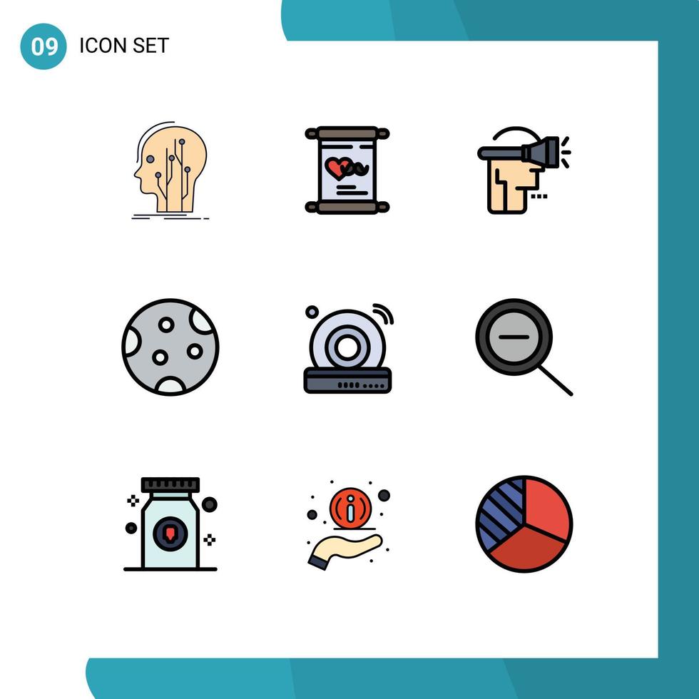 Filledline Flat Color Pack of 9 Universal Symbols of weather night day moon virtual reality Editable Vector Design Elements