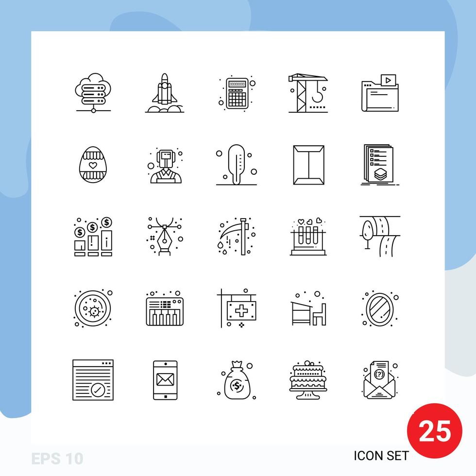 Set of 25 Commercial Lines pack for video folder calculator tools industry Editable Vector Design Elements
