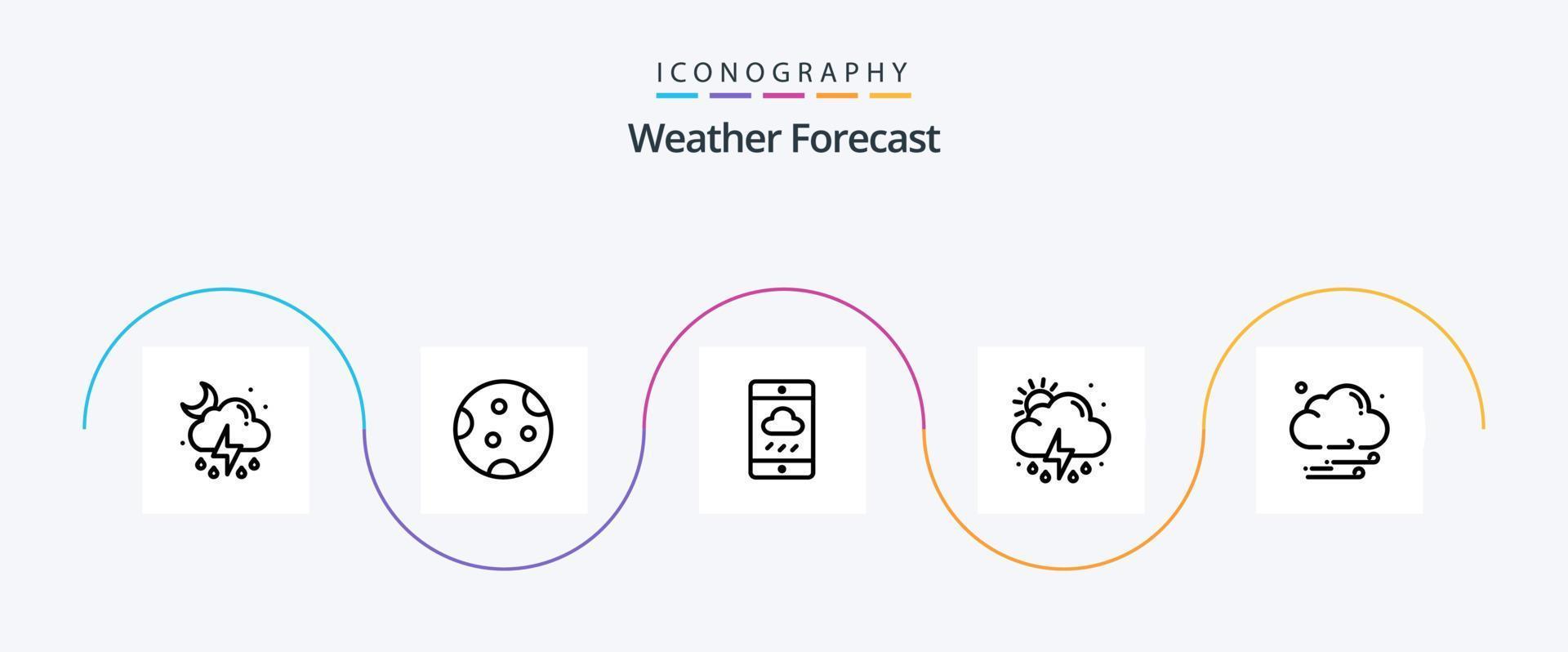 Weather Line 5 Icon Pack Including cloud. sun. weather. rain. rain vector