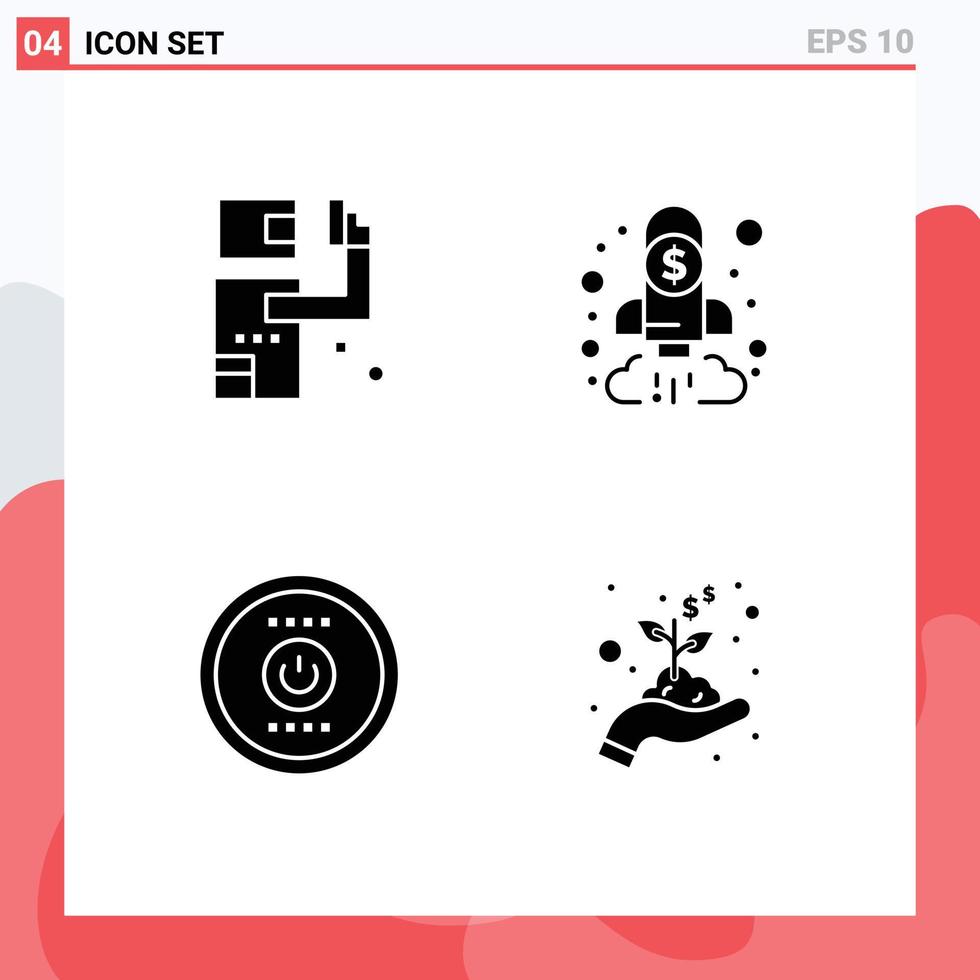 Mobile Interface Solid Glyph Set of 4 Pictograms of assassin computing killer chart energy Editable Vector Design Elements