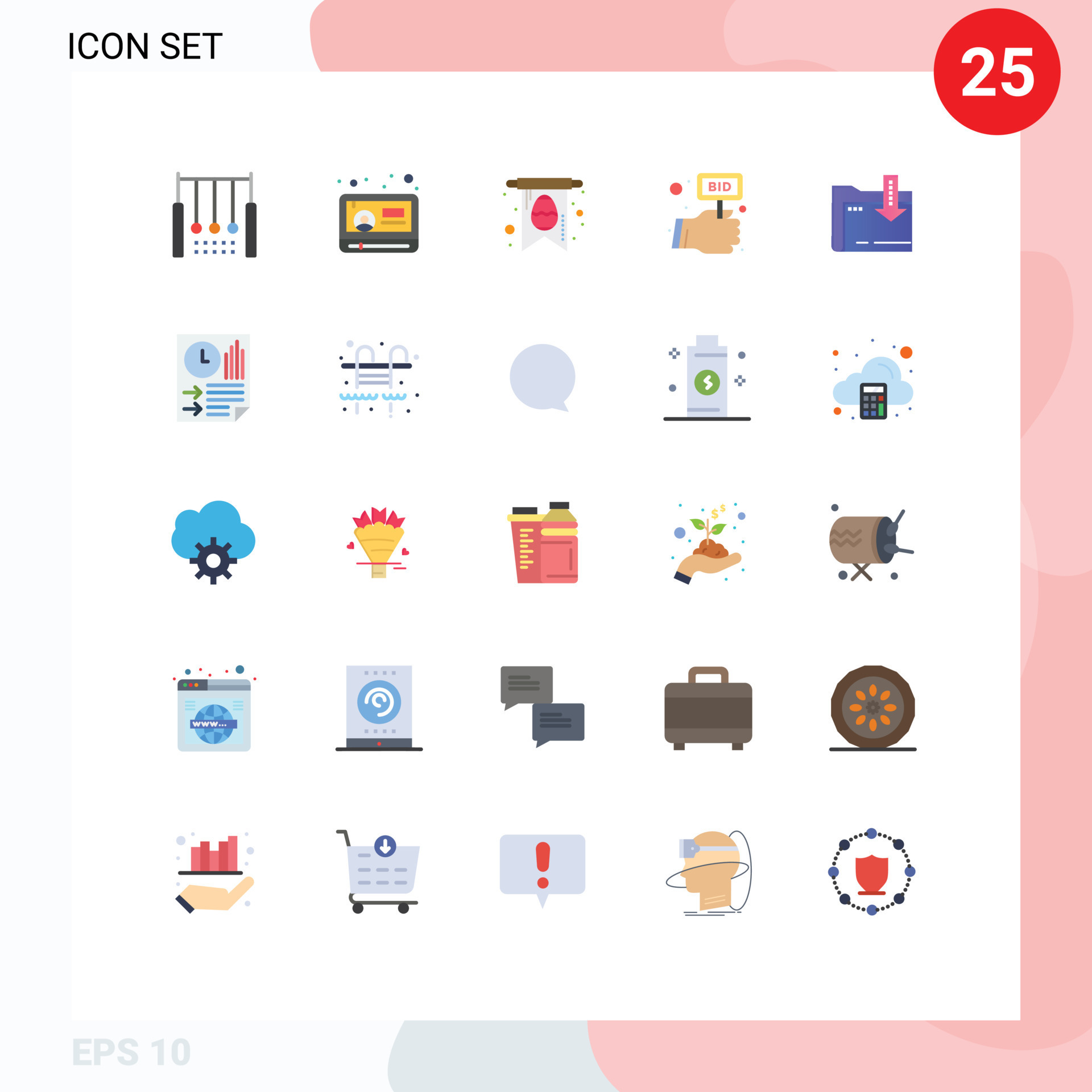 Pack of 25 creative Flat Colors of dawonlod hand youtube label bid ...