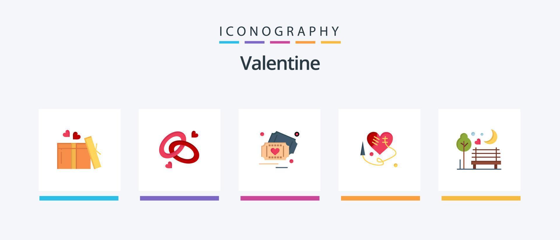 Valentine Flat 5 Icon Pack Including ticket. day. ring. valentines. love. Creative Icons Design vector