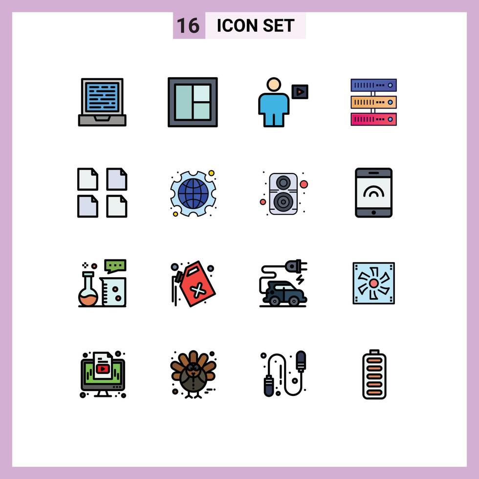 conjunto de 16 iconos de interfaz de usuario modernos signos de símbolos para almacenamiento de documentos datos de avatar elementos de diseño de vectores creativos editables en video