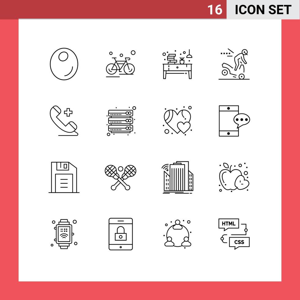 16 Thematic Vector Outlines and Editable Symbols of medical motorbike book danger paper Editable Vector Design Elements