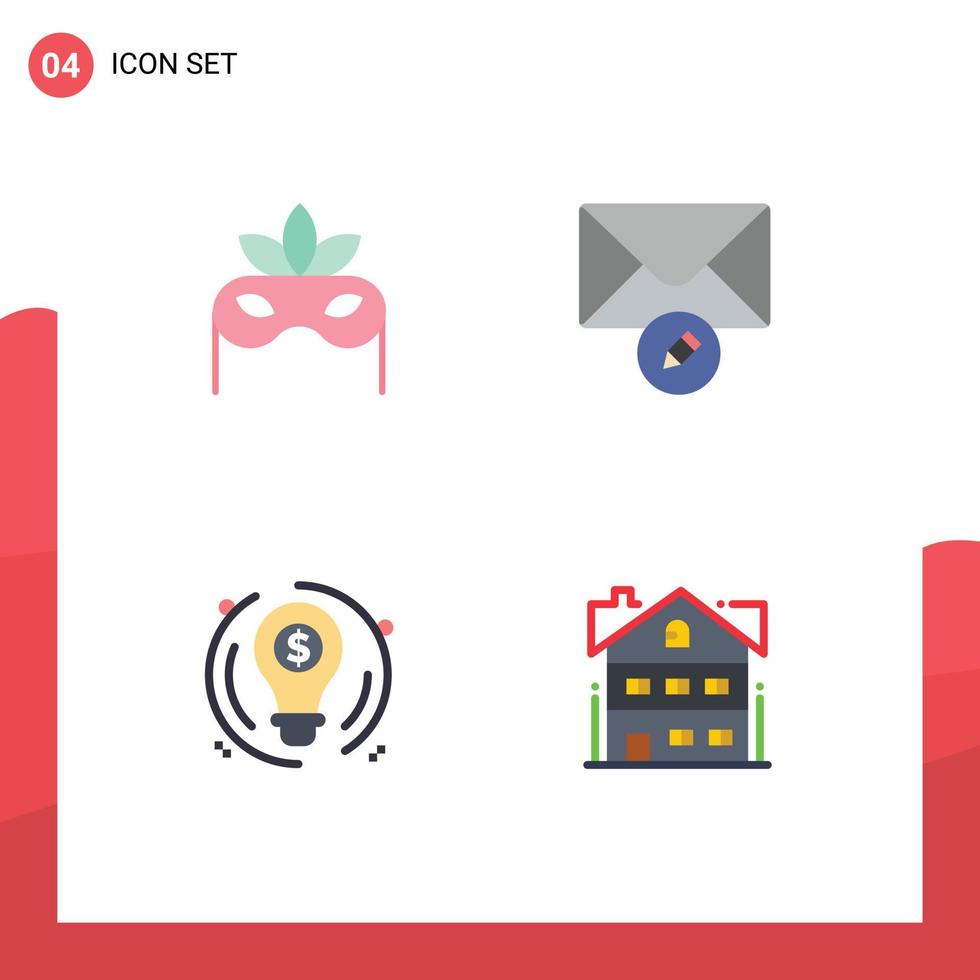 Set of 4 Modern UI Icons Symbols Signs for costume dollar mail bulb apartment Editable Vector Design Elements