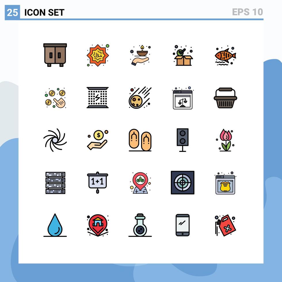 Concepto de color plano de 25 líneas rellenas para sitios web móviles y aplicaciones cuadro paquete lámpara de marca de verificación musulmana elementos de diseño vectorial editables vector