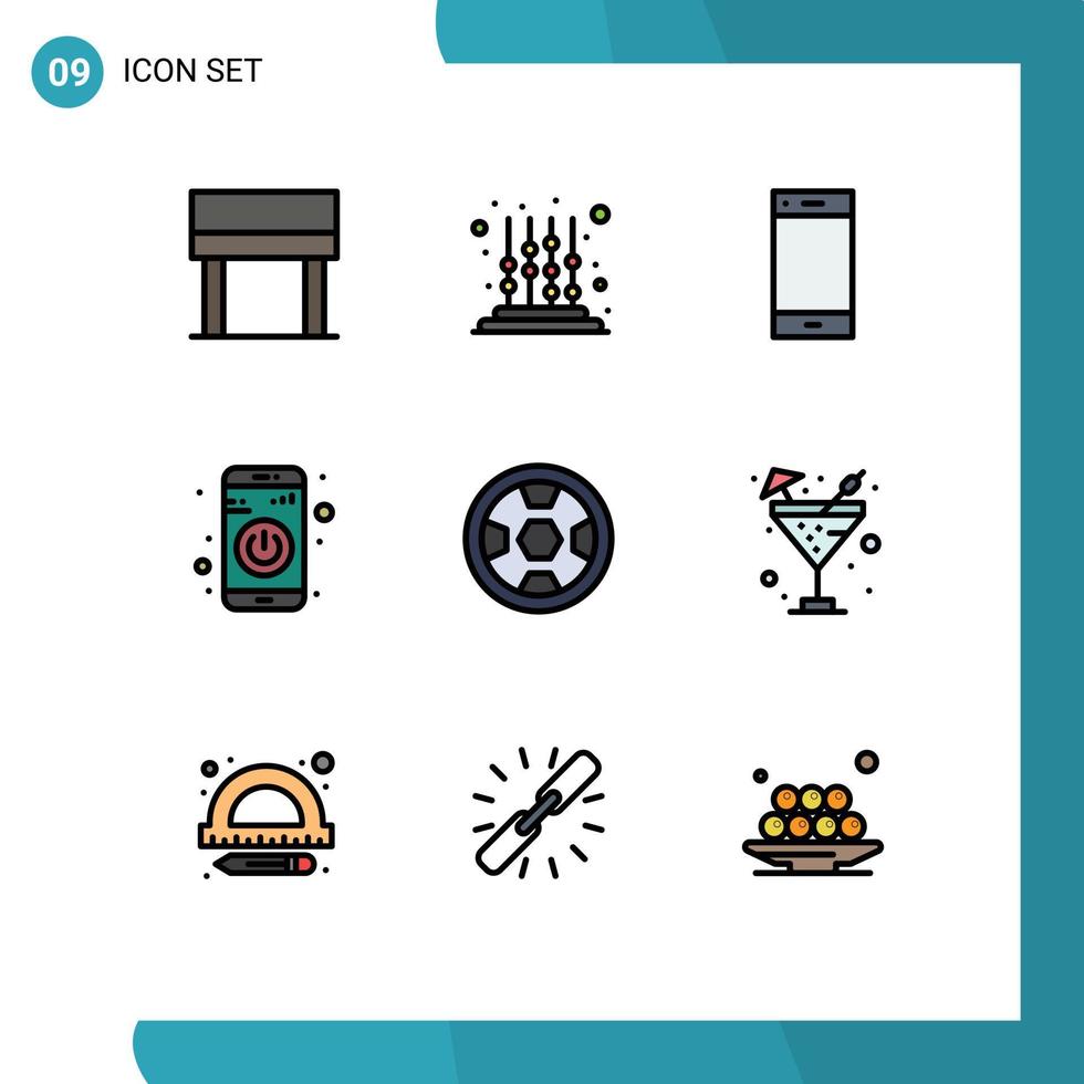 Modern Set of 9 Filledline Flat Colors Pictograph of award turn on contact turn off app Editable Vector Design Elements