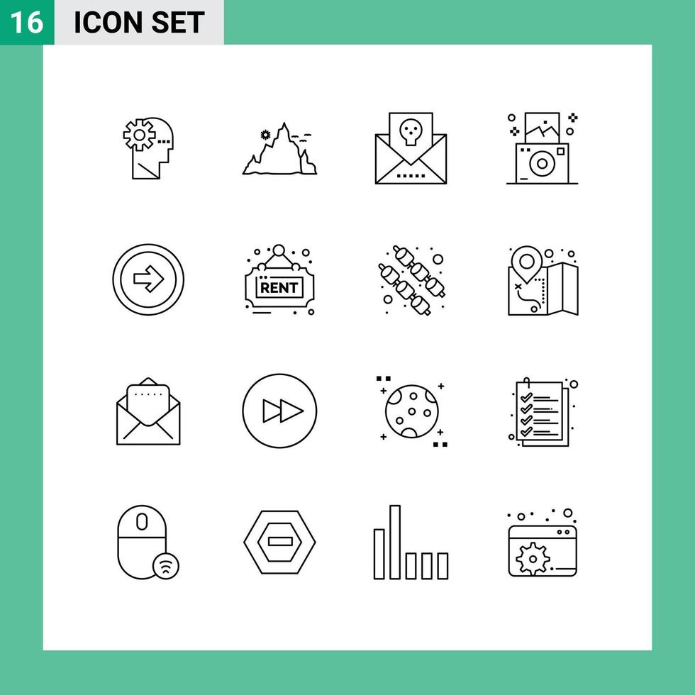 16 Creative Icons Modern Signs and Symbols of arrow regular sun camera horror Editable Vector Design Elements