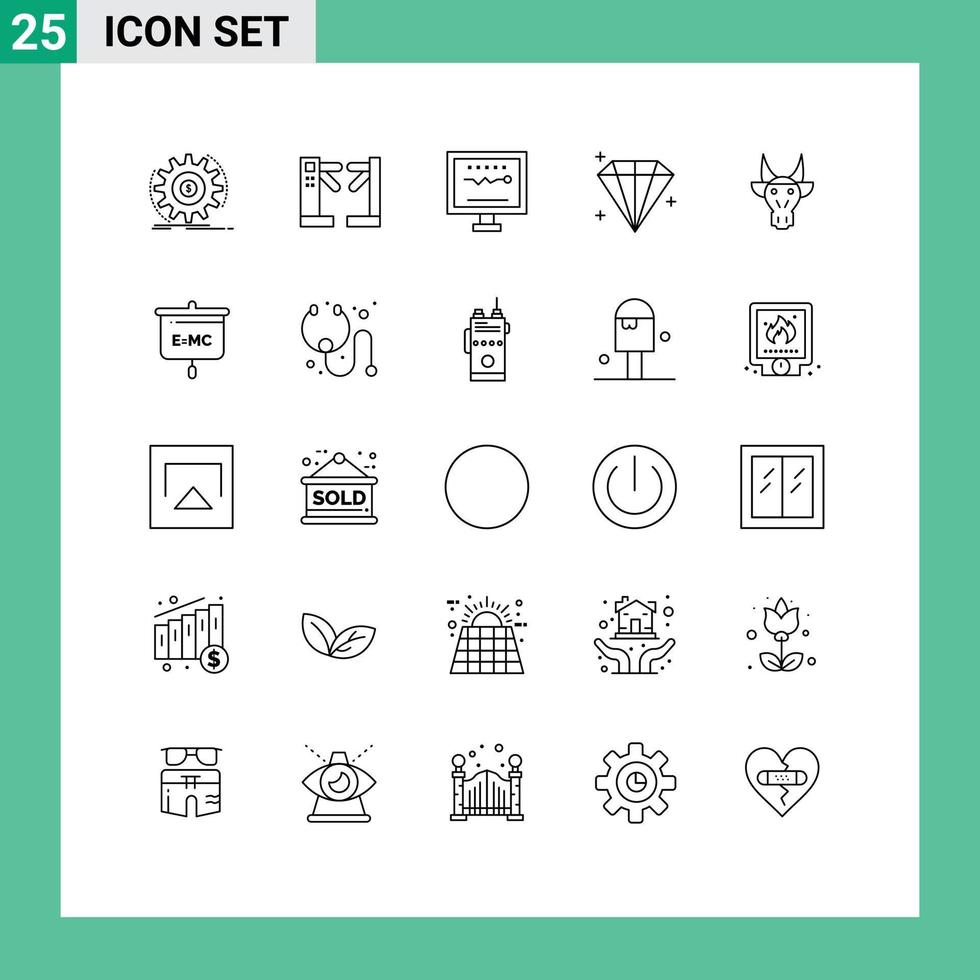 conjunto de 25 iconos modernos de la interfaz de usuario símbolos signos para adorno joya diamante subterráneo latido del corazón elementos de diseño vectorial editables vector