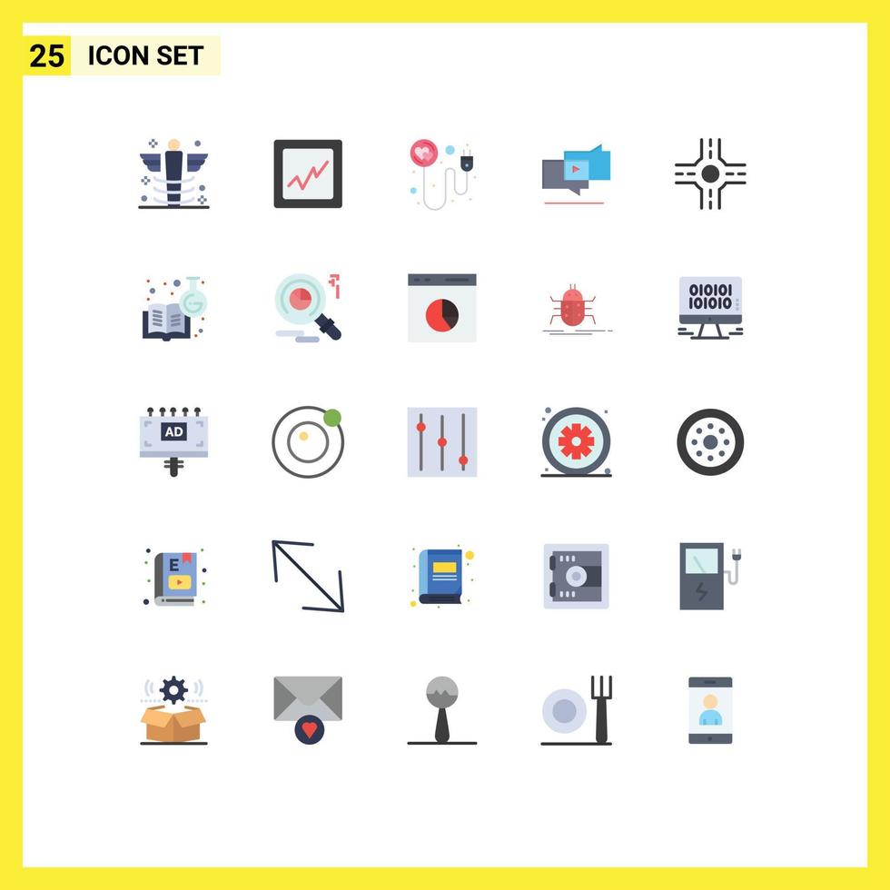 paquete de 25 signos y símbolos modernos de colores planos para medios de impresión web, como elementos de diseño de vectores editables de marketing digital de enchufe de cruce de libros de química