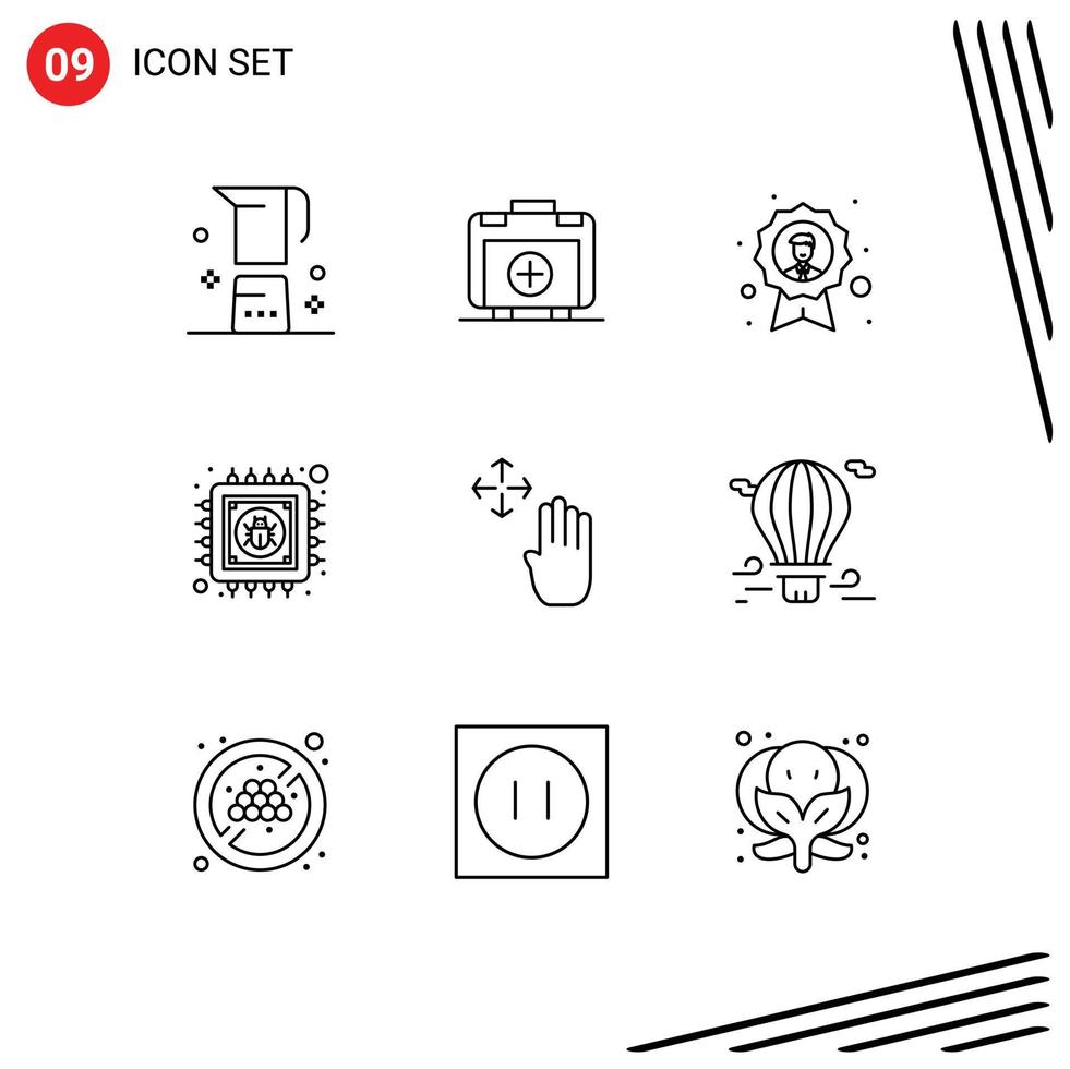 Group of 9 Outlines Signs and Symbols for information chip medical antivirus employee Editable Vector Design Elements