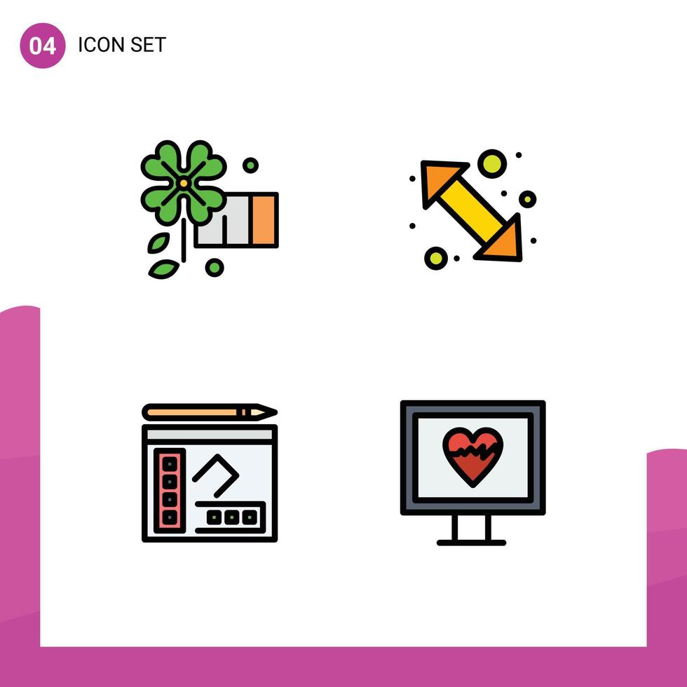 4 Thematic Vector Filledline Flat Colors and Editable Symbols of anemone notebook arrow right writer Editable Vector Design Elements