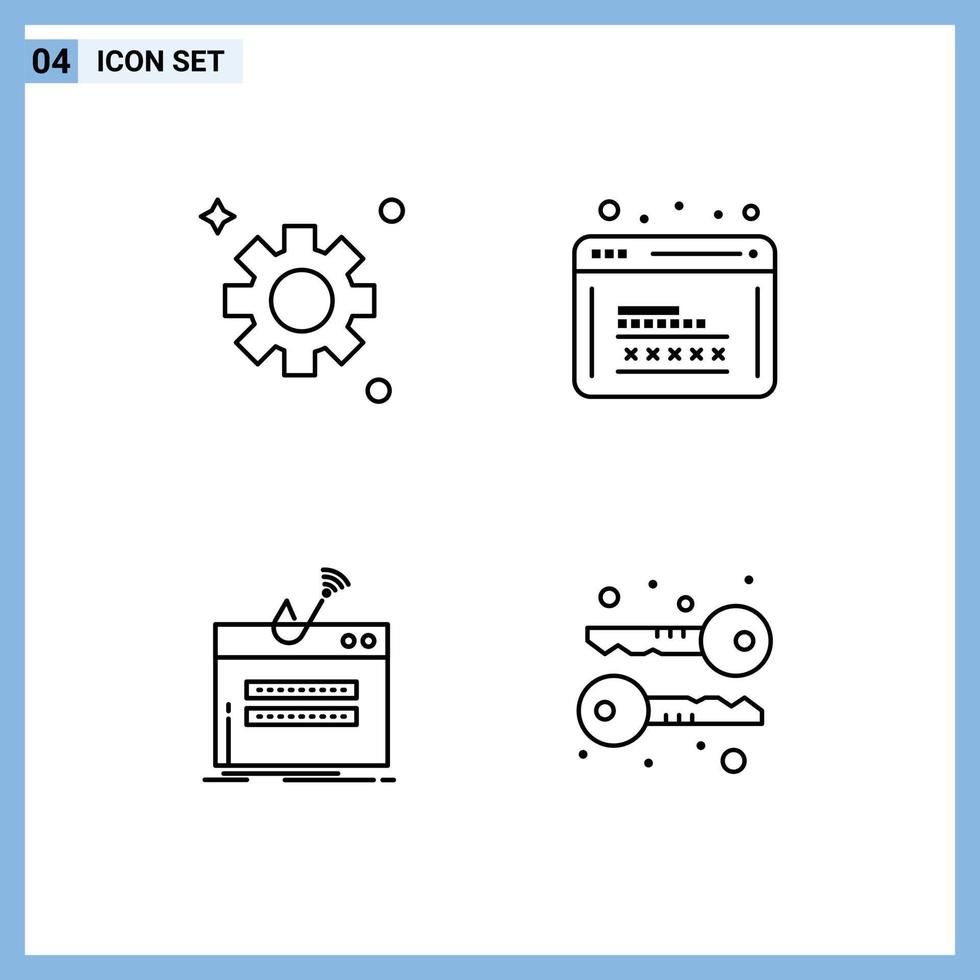 Set of 4 Modern UI Icons Symbols Signs for gear internet coding web password Editable Vector Design Elements