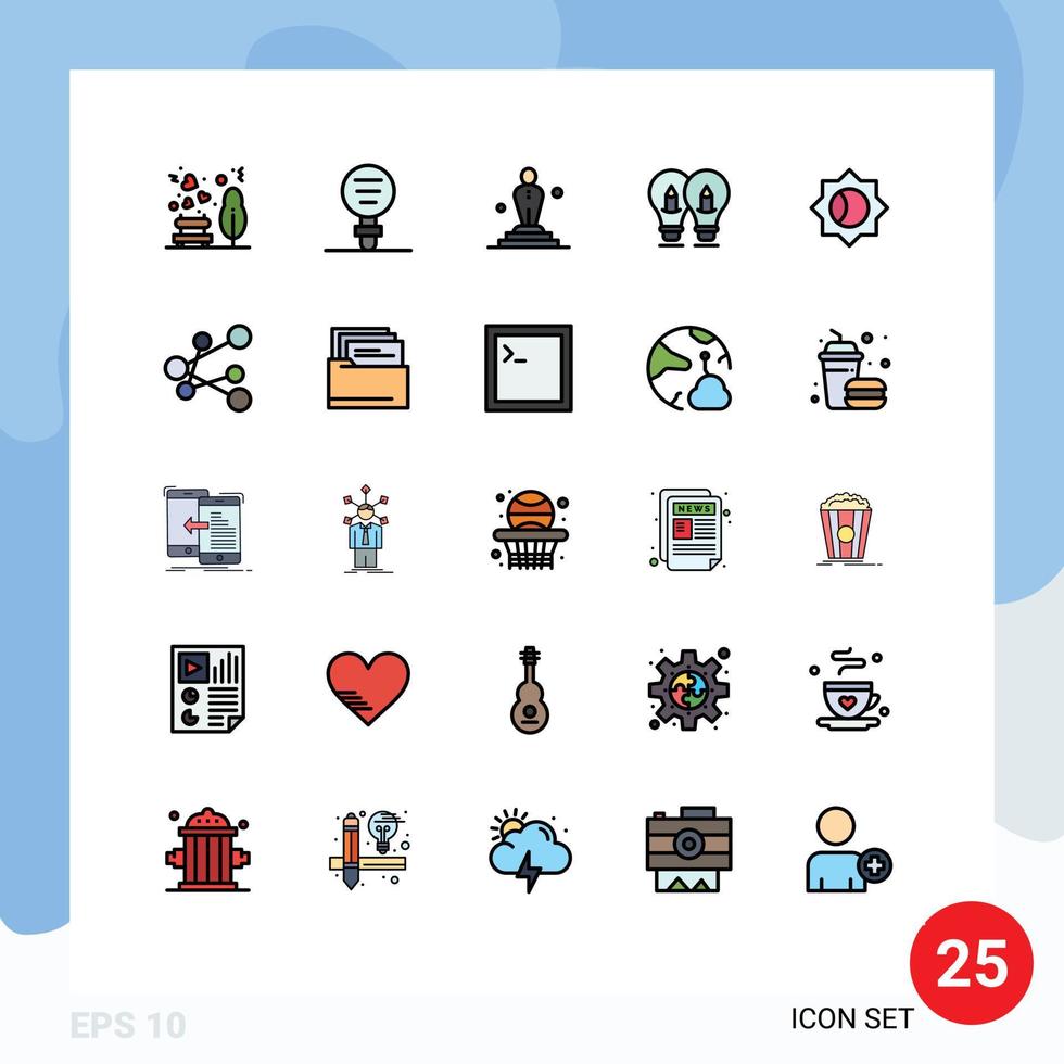 Modern Set of 25 Filled line Flat Colors Pictograph of light solution research idea oscar Editable Vector Design Elements