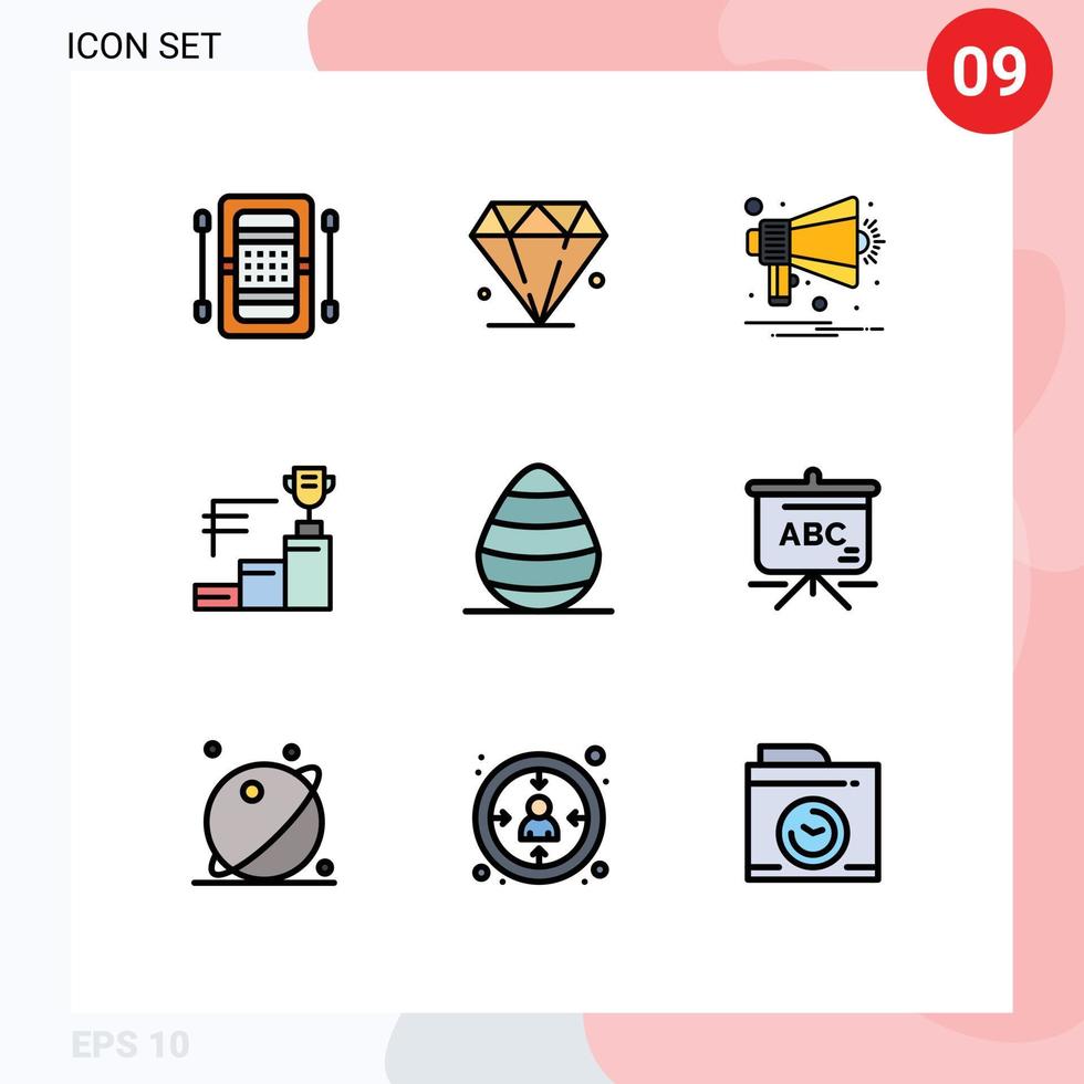 Universal Icon Symbols Group of 9 Modern Filledline Flat Colors of egg trophy cup announcement trophy achievements Editable Vector Design Elements