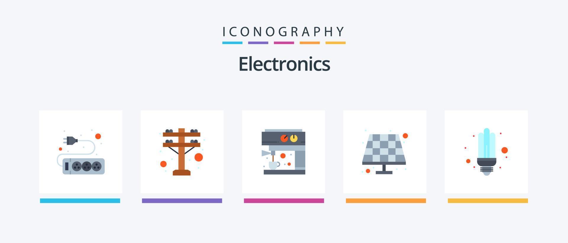 Paquete de 5 iconos planos de electrónica que incluye. ligero. fabricante. ahorrador. bulbo. diseño de iconos creativos vector