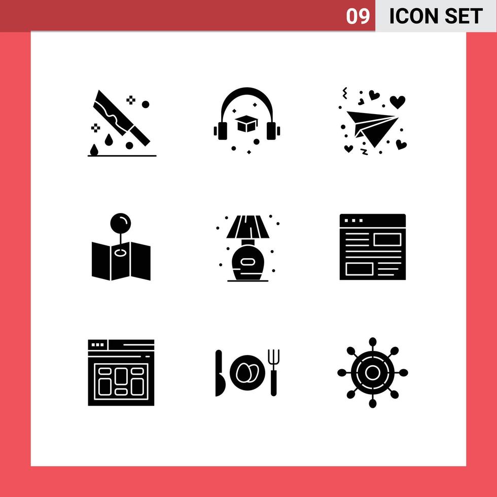Universal Icon Symbols Group of 9 Modern Solid Glyphs of application stand letter living pin Editable Vector Design Elements