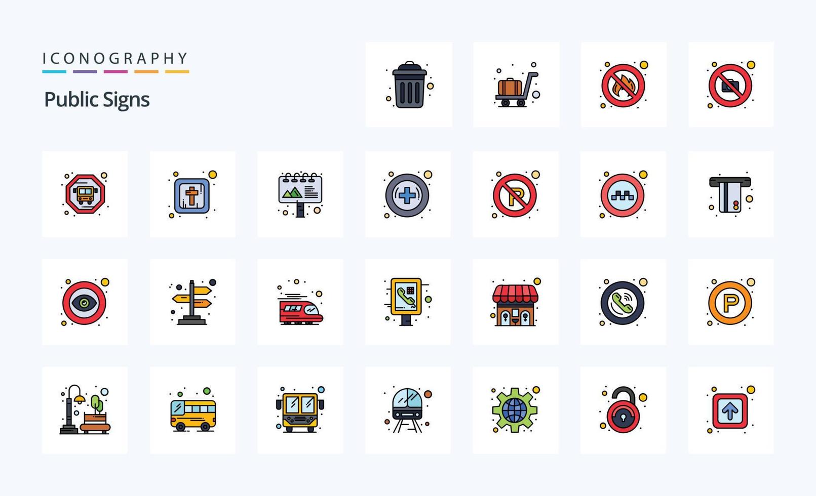 paquete de iconos de estilo lleno de línea de 25 señales públicas vector