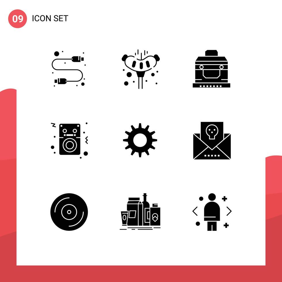Pictogram Set of 9 Simple Solid Glyphs of gear player bandit ipod audio Editable Vector Design Elements