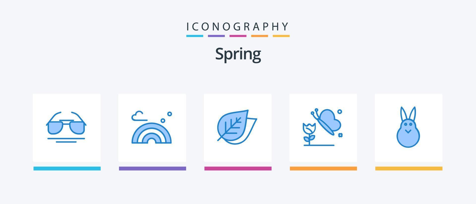 Spring Blue 5 Icon Pack Including easter bunny. bunny. ecology. butterfly. butterfly and flower. Creative Icons Design vector